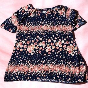 Charming Floral Kids Blouse - Navy and Pink #362